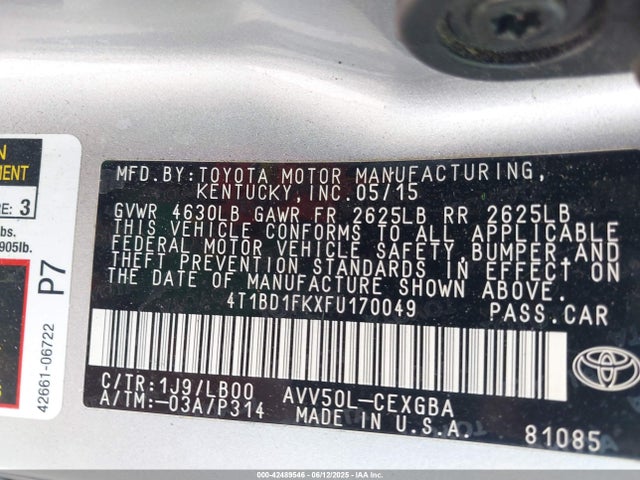Toyota 2ar-fxe+2jm 2015 4T1BD1FKXFU170049 Image 9