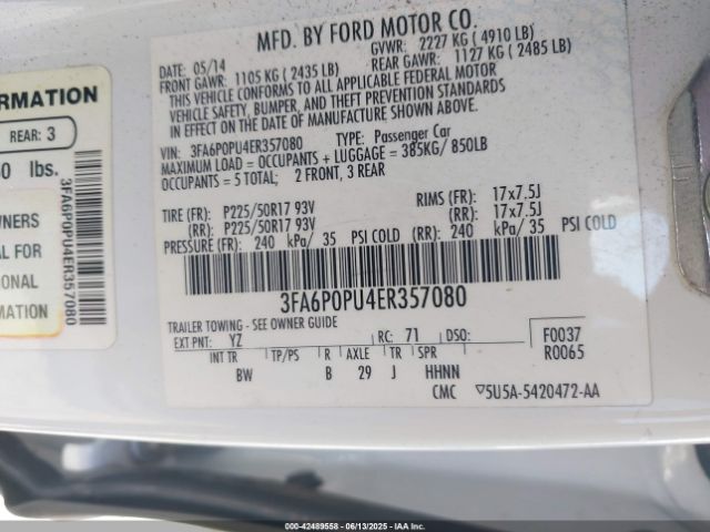 3FA6P0PU4ER357080 Ford Fusion Energi Se Luxury