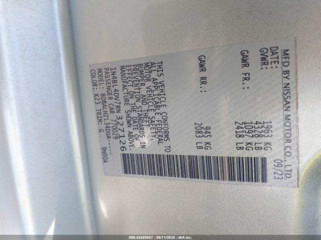 1N4BL4DV7RN327126 Nissan Altima Sv Fwd
