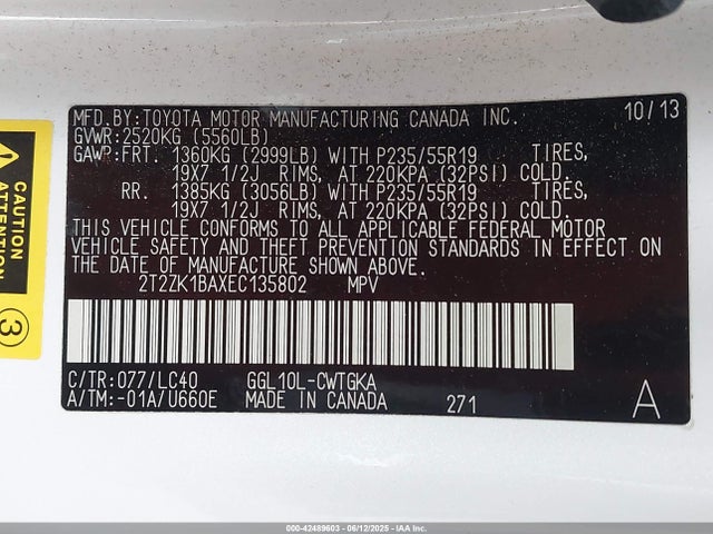 Lexus 2gr-fe 2014 2T2ZK1BAXEC135802 Image 9