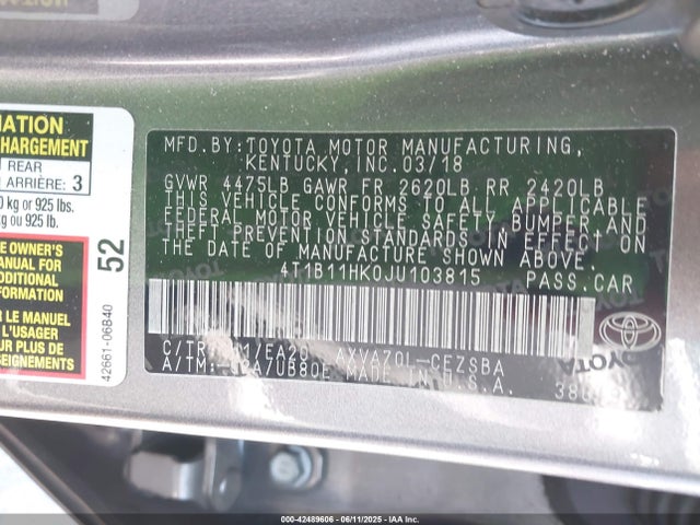 4T1B11HK0JU103815 Toyota a25a-fks
