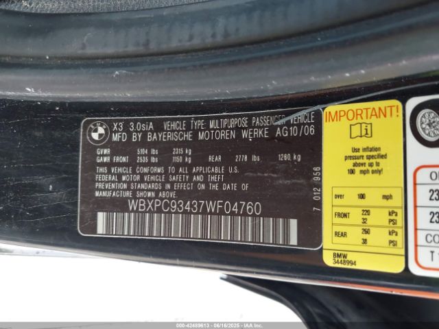 2007 BMW X3 WBXPC93437WF04760 Photo 8