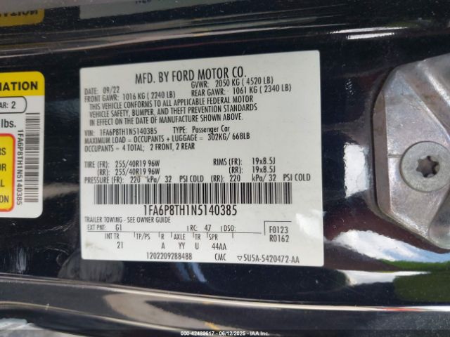 2022 FORD MUSTANG 1FA6P8TH1N5140385 Photo 8