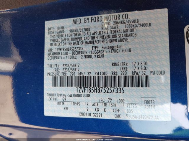 2007 FORD MUSTANG 1ZVFT85H875257335 Photo 8