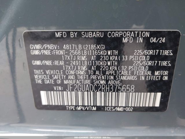 2024 SUBARU CROSSTREK JF2GUADC2RH375658 Photo 8
