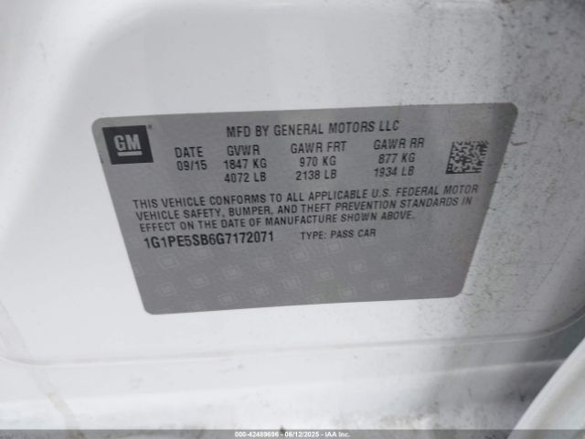 1G1PE5SB6G7172071 Chevrolet Cruze Limited 1lt Auto