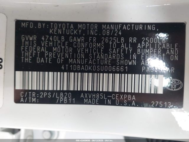 4T1DBADK0SU006661 Toyota a25a-fxs