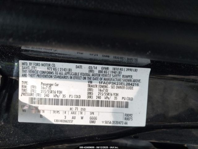 1FADP3K23EL284216 Ford FOCUS SE