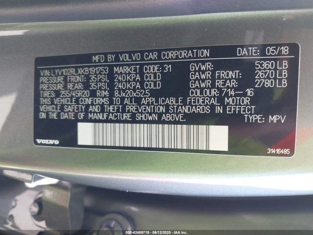 LYV102RLXKB191753 Volvo b4204t (mp)
