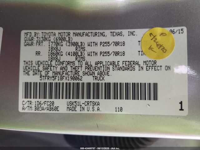 5TFRY5F18FX190062 Toyota 3ur-fbe