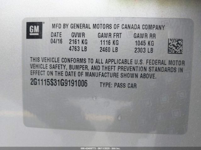 2G1115S31G9191006 Chevrolet lfx - sidi, vvt, e85 max, alum gm