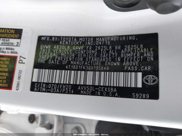 4T1BD1FK3GU195649 Toyota 2ar-fxe+2jm