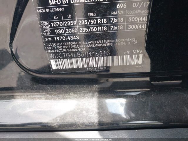 WDCTG4EB6JJ416313 Mercedes-Benz GLA 250