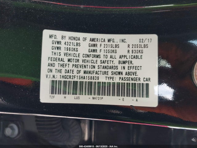 1HGCR2F15HA158839 Honda k24w1