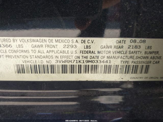 2009 VOLKSWAGEN JETTA 3VWRM71K19M033441 Photo 8