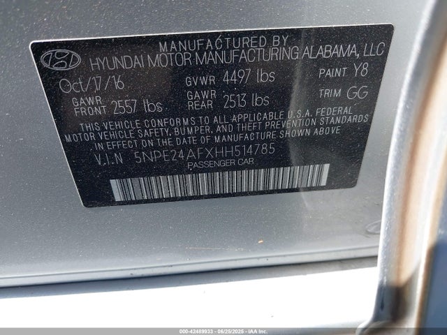 5NPE24AFXHH514785 Hyundai 2017