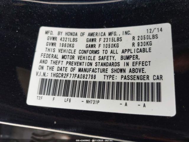 1HGCR2F77FA082798 Honda k24w1