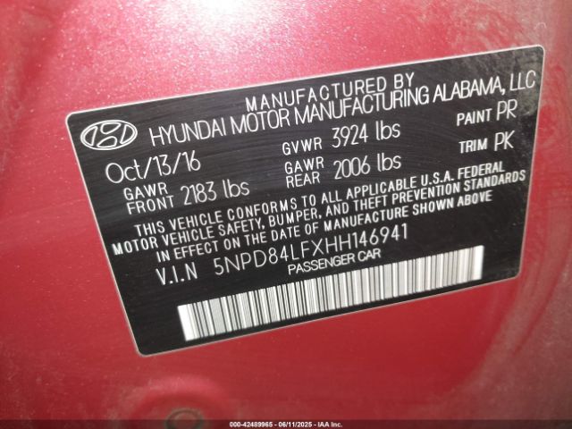 5NPD84LFXHH146941 Hyundai Elantra
