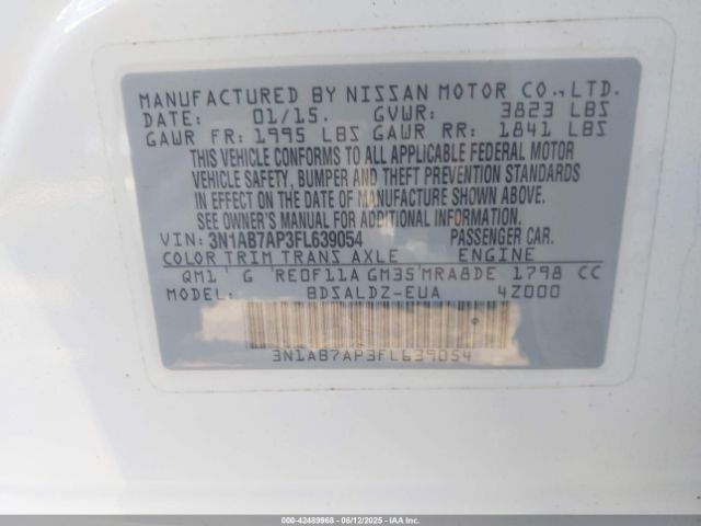 3N1AB7AP3FL639054 Nissan Sentra Fe+ S/s/sl/sr/sv