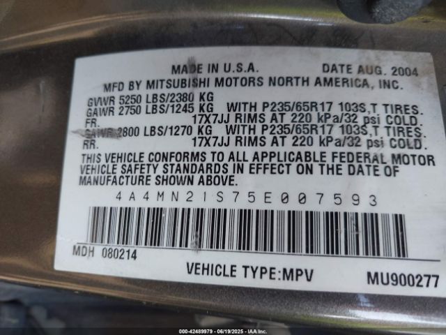2005 MITSUBISHI ENDEAVOR 4A4MN21S75E007593 Photo 8