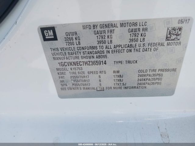 1GCVKNEC7HZ365914 Chevrolet l83 - sidi: spark ignited direct injection, vvt: variable valve timing, afm, e85 max, alum
