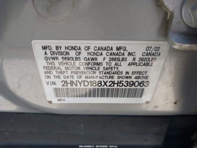 2002 ACURA MDX 2HNYD188X2H539063 Photo 8