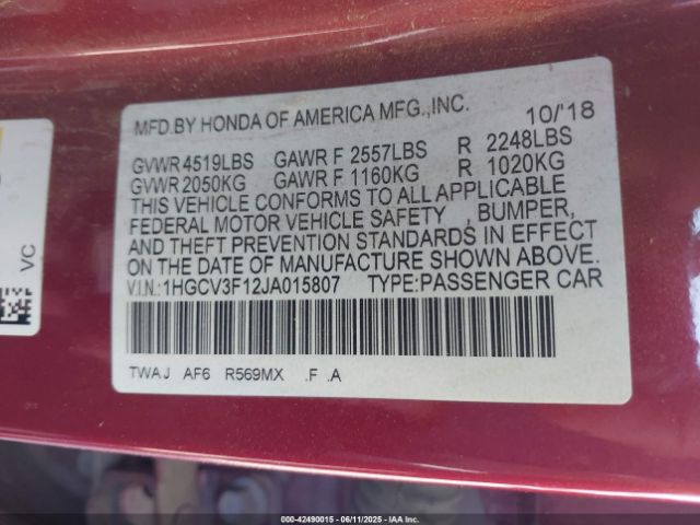 2018 HONDA ACCORD HYBRID 1HGCV3F12JA015807 Photo 8