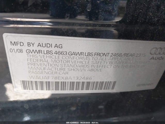 2008 AUDI A4 WAUAF78EX8A132486 Photo 8