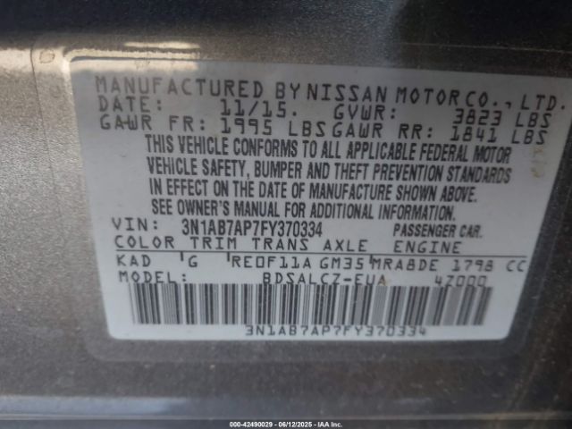 3N1AB7AP7FY370334 Nissan 2015