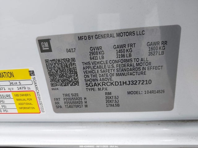 5GAKRCKD1HJ327210 Buick llt - alum, 60 degrees, sidi: spark ignited direct injection