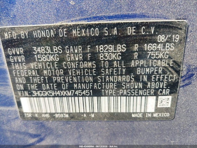 3HGGK5H4XKM745451 Honda l15b1
