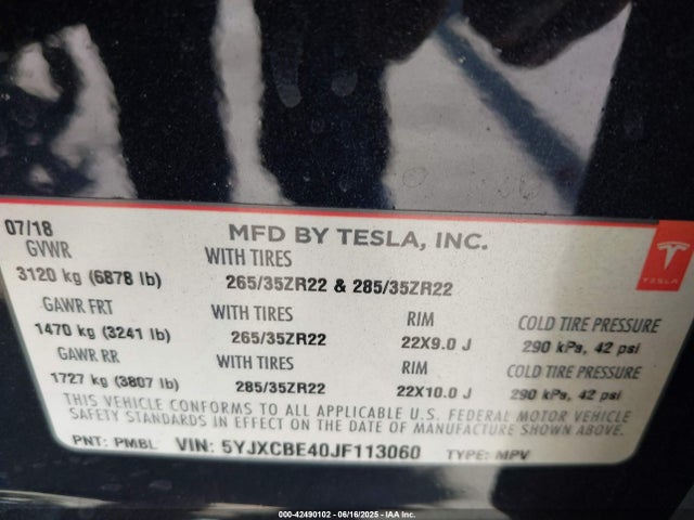 2018 TESLA MODEL X 5YJXCBE40JF113060 Photo 8