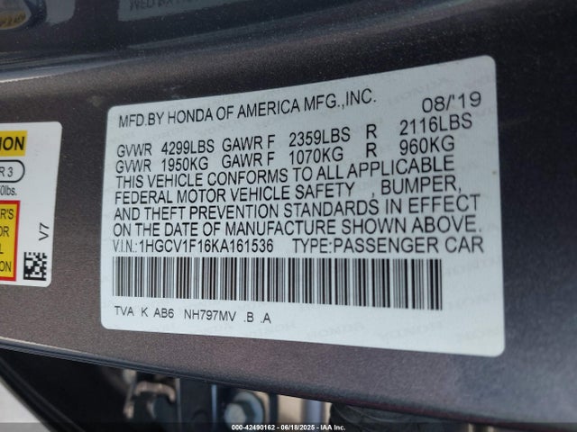 1HGCV1F16KA161536 Honda l15be