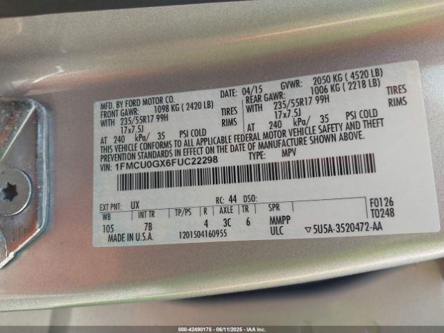 1FMCU0GX6FUC22298 Ford ESCAPE SE
