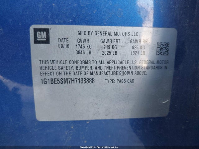 1G1BE5SM7H7133888 Chevrolet le2 -di: direct injection, vvt: variable valve timing, gen, alum