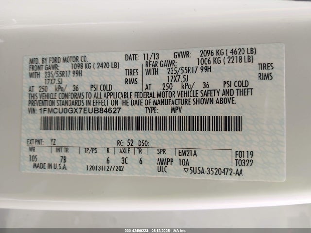 1FMCU0GX7EUB84627 Ford 2014