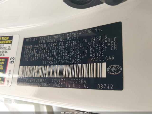 4T1K61AK7MU468962 Toyota a25a-fks