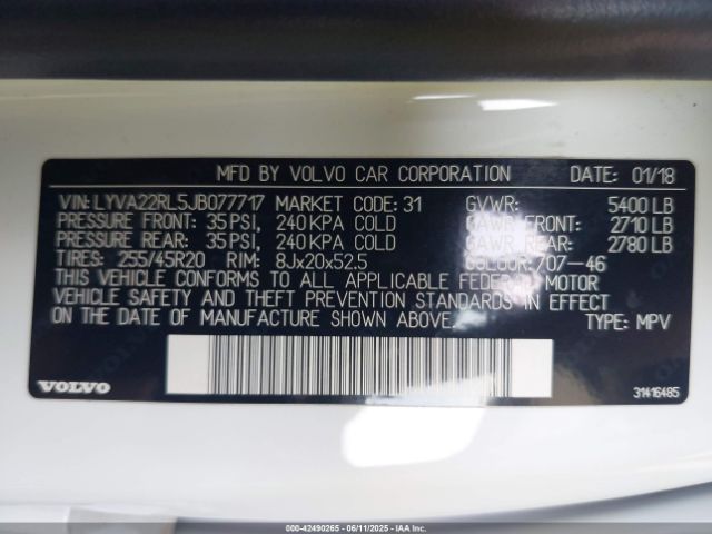 LYVA22RL5JB077717 Volvo b4204ts(hp)