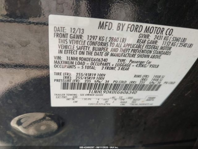 1LNHL9DK0EG606340 Lincoln MKS
