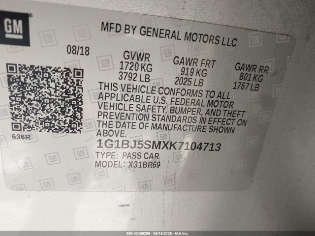 1G1BJ5SMXK7104713 Chevrolet Cruze Cvt (fleet Orders Only)