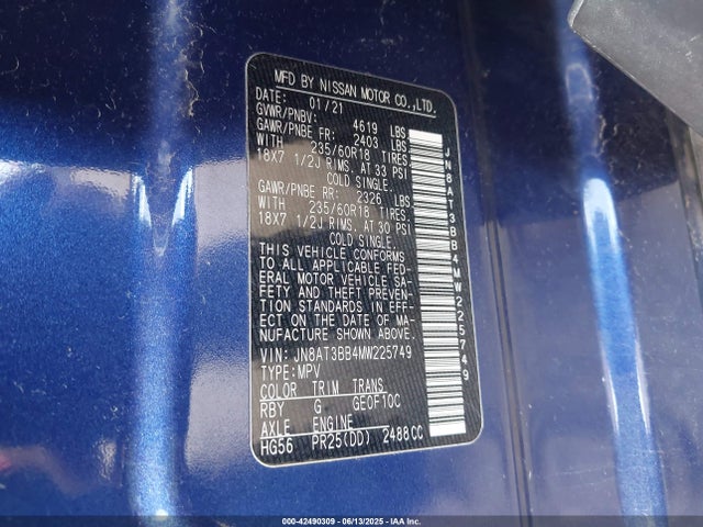 JN8AT3BB4MW225749 Nissan Rogue