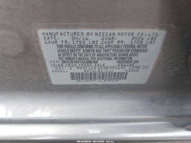 3N1CN7AP7GL890158 Nissan 2016
