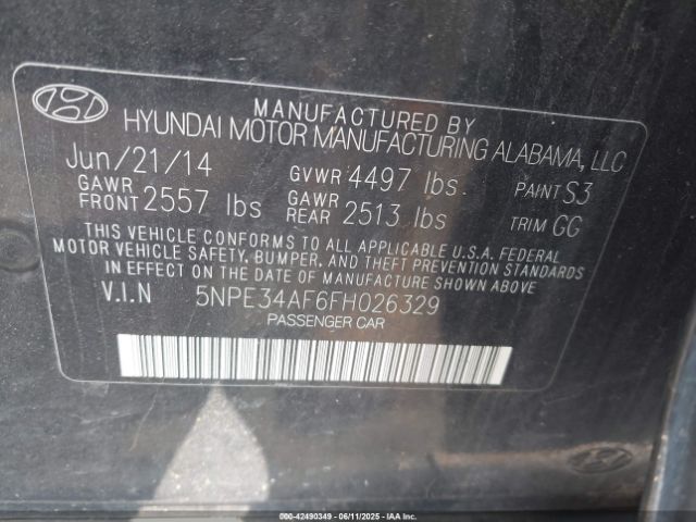 5NPE34AF6FH026329 Hyundai Sonata Limited