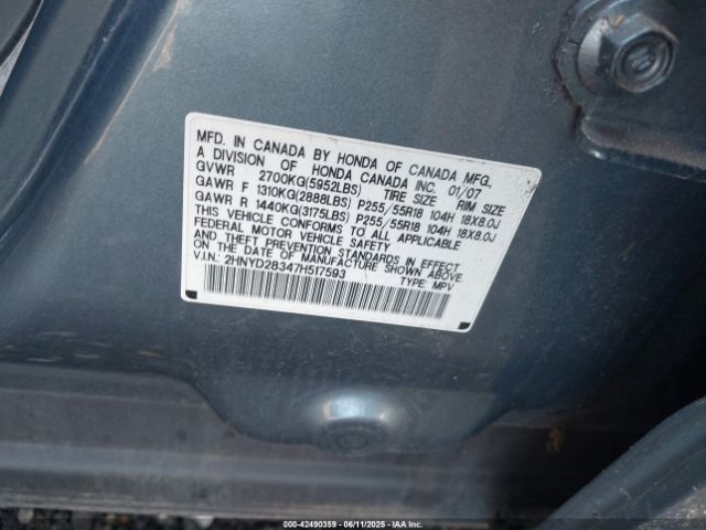 2007 ACURA MDX 2HNYD28347H517593 Photo 8