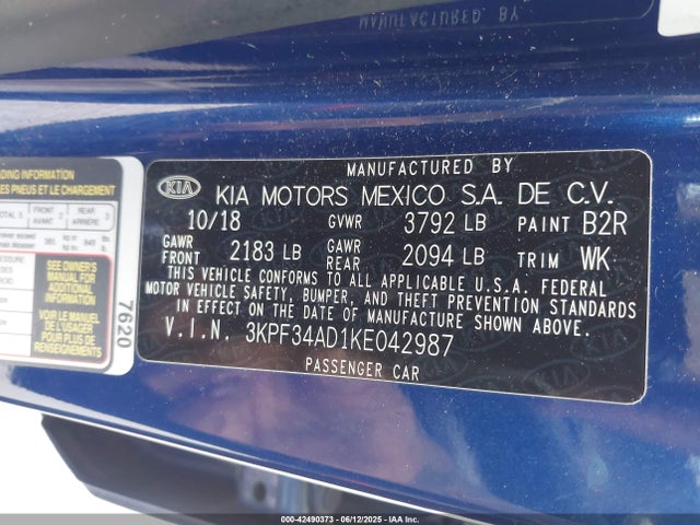 3KPF34AD1KE042987 KIA mpi nu
