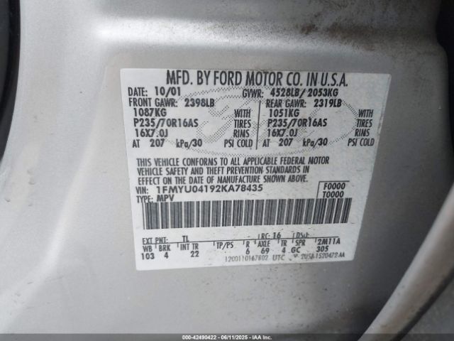 2002 FORD ESCAPE 1FMYU04192KA78435 Photo 8