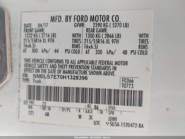 NM0LS7E70H1328396 Ford 2.5l dohc pfi