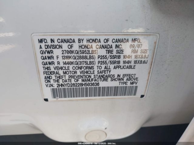 2008 ACURA MDX 2HNYD28228H503636 Photo 8