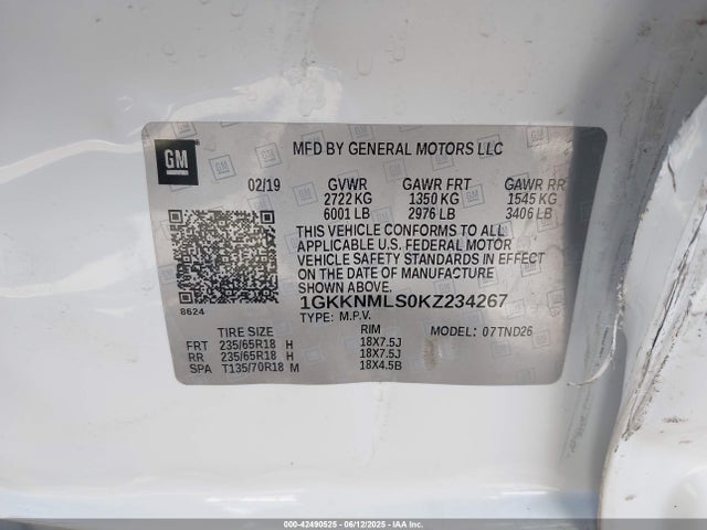 1GKKNMLS0KZ234267 GMC lgx - direct injection, variable valve timing, alum, gen 2