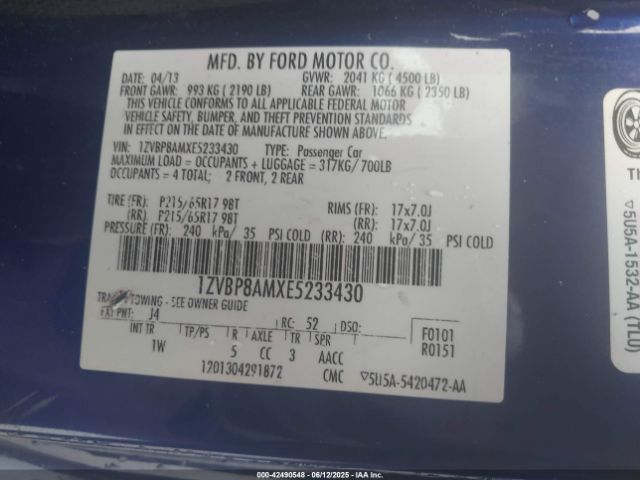 2014 FORD MUSTANG 1ZVBP8AMXE5233430 Photo 8